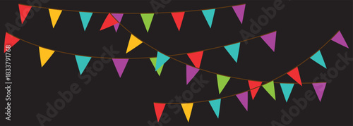 Carnival garland with flags. Flags and light bulbs for birthday. party garlands colorful hanging icon vector illustration design. Carnival garland, birthday party decoration. Decoration party flags.
