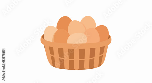 Wicker basket full of fresh brown chicken eggs illustration.