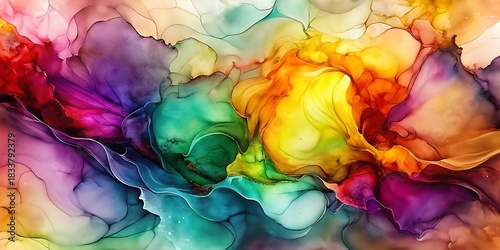 Vibrant liquid art with swirling colorful alcohol ink patterns