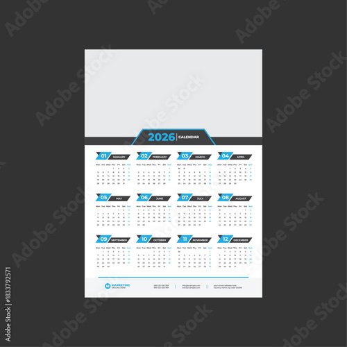 Wallpaper Mural 2026 one-page calendar design, A3 size, 2026 calendar design Torontodigital.ca