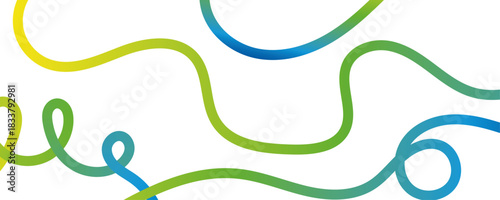 Wavy rainbow line with loops. Colorful dynamic curves. Multicolored doodle lines. Trendy minimalistic print for banner or poster background. Summer, fun or happy theme wallpaper. Vector illustration