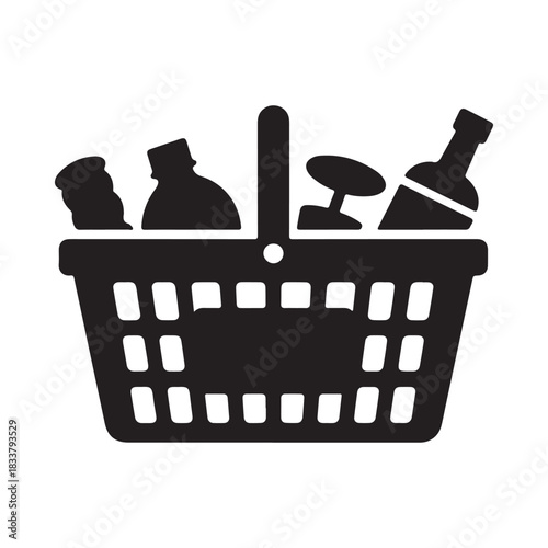 Shopping basket filled with bottles and containers