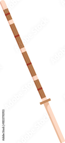 Traditional filipino martial arts weapon, single brown rattan escrima stick, angled on white background