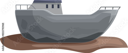 Fishing boat beached on the shore, awaiting its next fishing trip