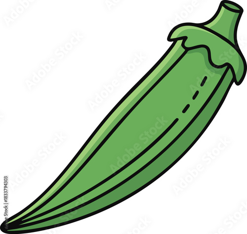 Green okra long shape colorful kids vector”
