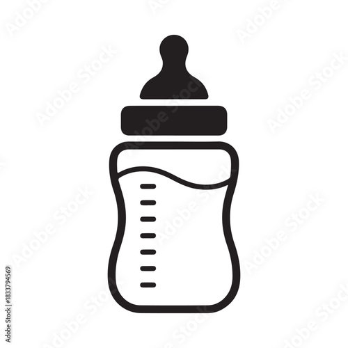 Simple black and white icon of a baby bottle