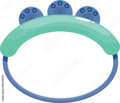Turquoise baby rattle forming a circle with blue buttons, isolated on white background
