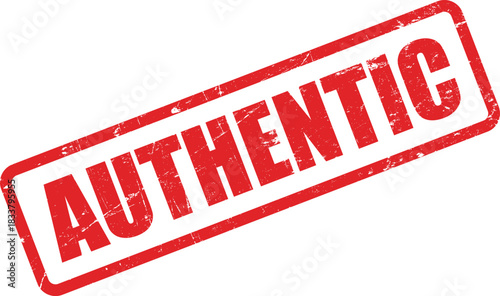 An authentic message is conveyed by the worn red rubber stamp effect on white background
