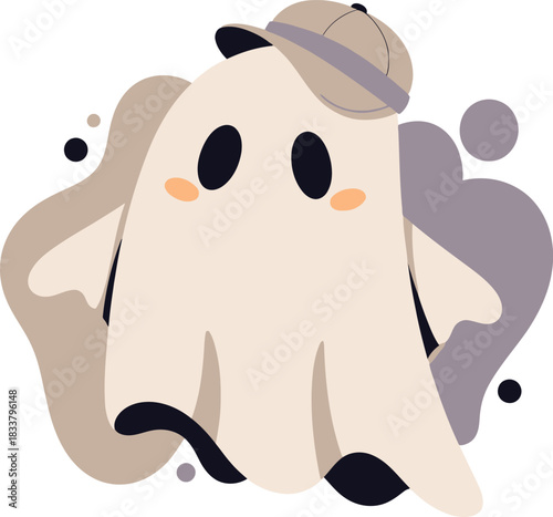 Cute cartoon ghost character wearing a detective hat mysterious and playful for halloween designs and childrens content isolated on white background