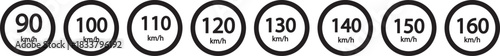 Speed limit sign 10, 20, 30, 40, 50, 60, 70, 80, 90, 100, 110, 120, 130, 140, 150, 160 km h icon. Road signs with speed limit warnings. printable traffic signs and symbols. Speed limit road sign icon 