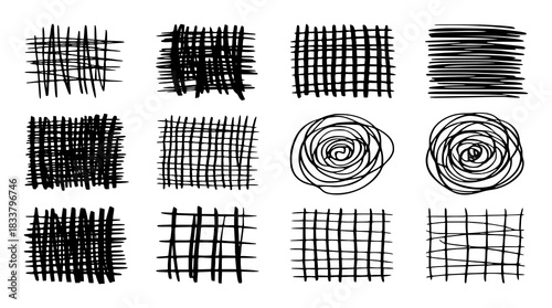 Collection of Hand-Drawn Scribble and Grid Patterns