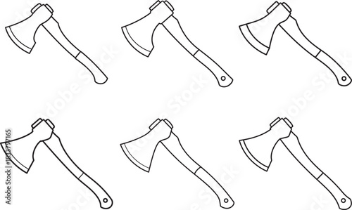 Collection of six axe silhouettes in a grid pattern silhouette