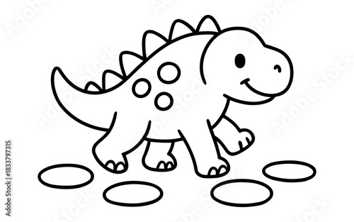 Cute dinosaur walking with stripes in black and white linear design