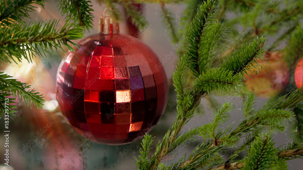 custom made wallpaper toronto digitalBright red Christmas balloon on a green Christmas tree.