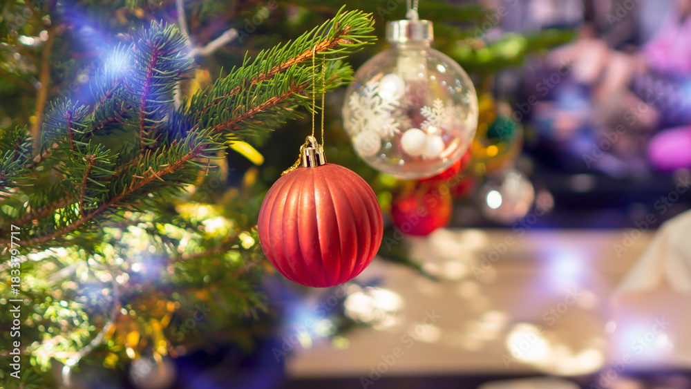 custom made wallpaper toronto digitalBright red Christmas balloon on a green Christmas tree.