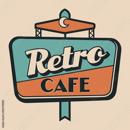 Retro cafe signage with mid century modern design elements