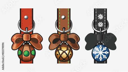 Festive pet collars with holiday ornaments and bows, adorable accessories for Christmas cheer and stylish pets