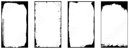 Set of vector border frames with rough edges . Rectangular frame template collection . distress texture . Grunge tiny frame borders isolated on the background . Rough edges effect . 