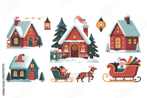 Retro Holiday Artwork Collection with Soft Grain and Storybook Aesthetic, Element Set