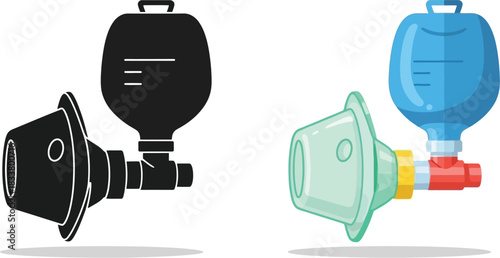 Illustration of a resuscitation bag and mask for emergency medical procedures