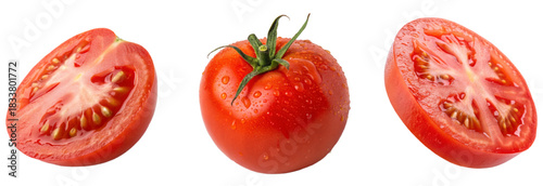 tomato slice isolated on white background, tomato isolated on transparent png, Tomato slice isolated on white background, Tomato isolated. Tomato set: whole, half, slice on white background.