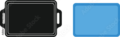 Two rectangular baking trays one black and one yellow are displayed