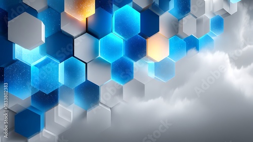 Abstract floating blue panels with premium corporate clarity, soft shadows and wide foreground blank space, ideal for presentations, dashboards, reports, and slides