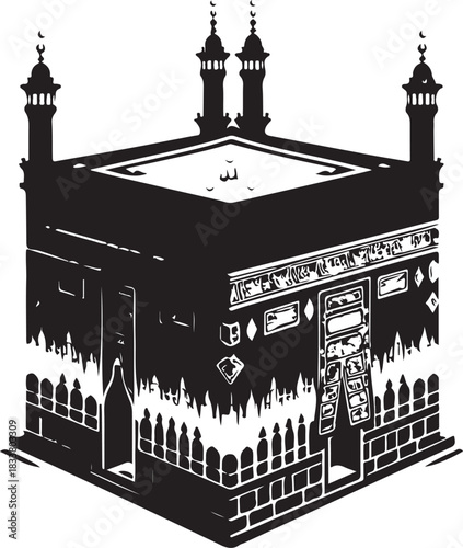 black and white kaaba drawing clip art preview