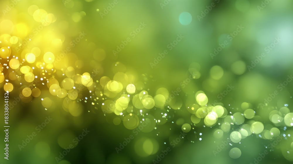 Fototapeta premium Soft circles of green and yellow light blend together creating a dreamy and vibrant bokeh effect. This colorful background evokes a sense of cheerfulness and warmth.