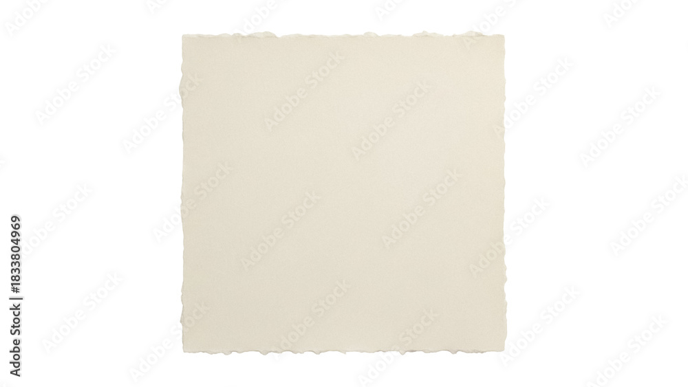Fototapeta premium Square of handmade paper isolated PNG, light beige deckle edge paper for scrapbooking and creative projects on transparent background