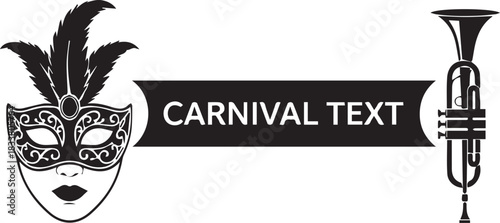 Carnival mask and trumpet banner with space for text