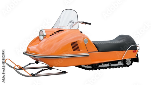 Vintage orange snowmobile PNG isolated on transparent background, classic winter vehicle for recreation and transportation
