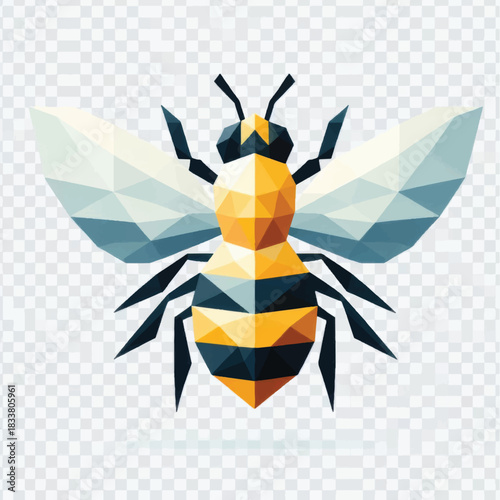Geometric Honey Bee Illustration with Polygonal Design.