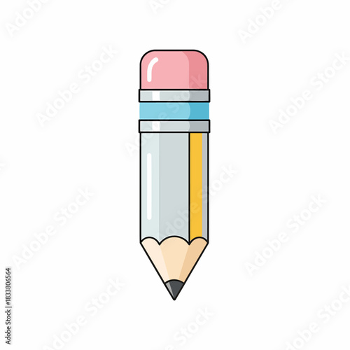 A simple, stylized illustration of a graphite pencil with a pink eraser and a light blue band.