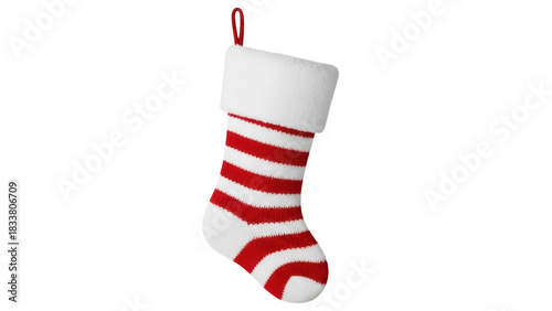 Striped Christmas stocking PNG isolated on transparent background, red and white holiday sock for festive decoration
