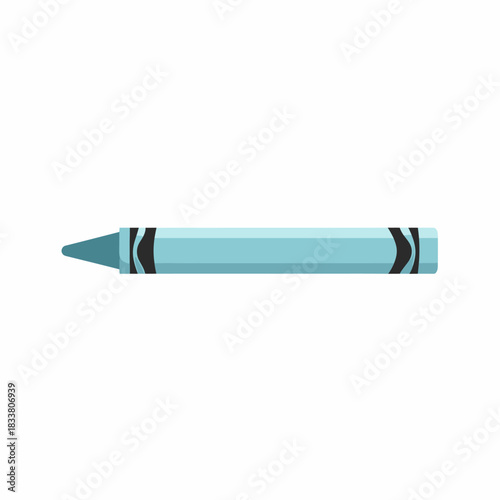A light blue crayon with a pointed tip and black stripes on a white background.