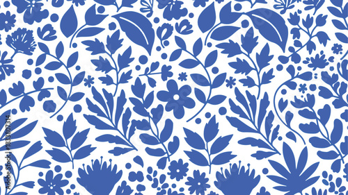 Blue Floral Pattern on White Background vector illustration