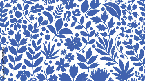 Blue Floral Pattern on White Background vector illustration