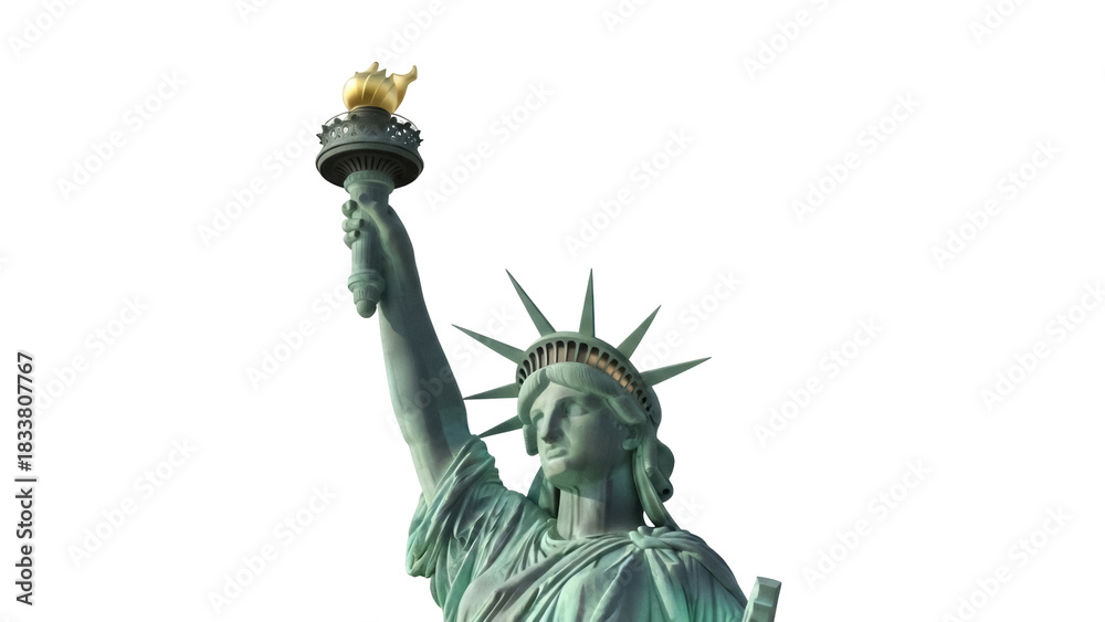 Fototapeta premium Statue of Liberty isolated PNG on transparent background, iconic American landmark with torch and crown, symbol of freedom and democracy