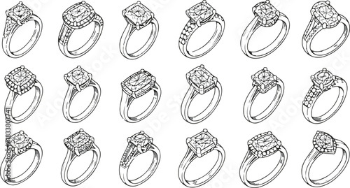 Collection of Hand Drawn Diamond Ring Designs jewelry
