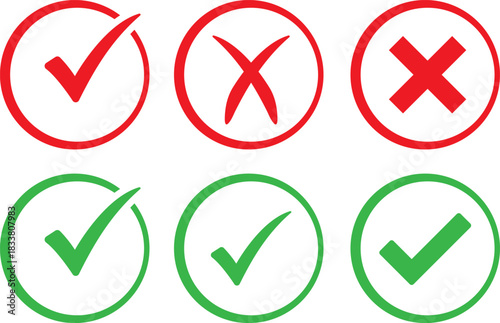 Red crosses and green checkmarks in circles indicating choices