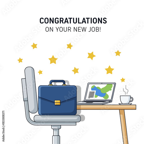 Congratulations on New Job with Desk and Laptop.
