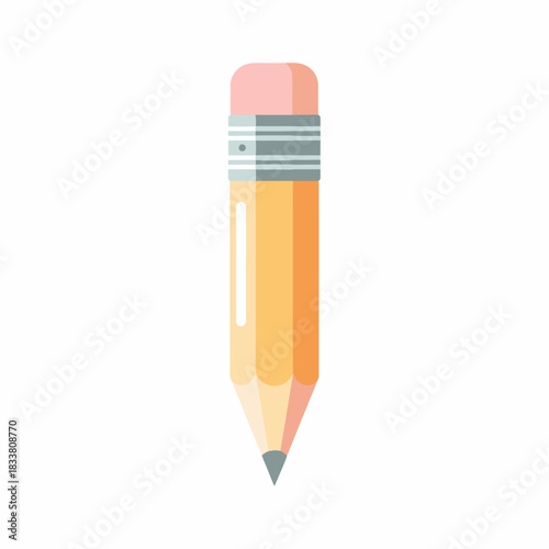 A simple, cartoon-style illustration of a yellow wooden pencil with a pink eraser and a sharpened graphite tip, isolated on a white background.