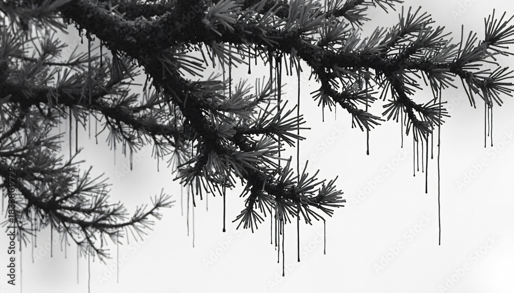 Fototapeta premium Pine branches with dripping liquid