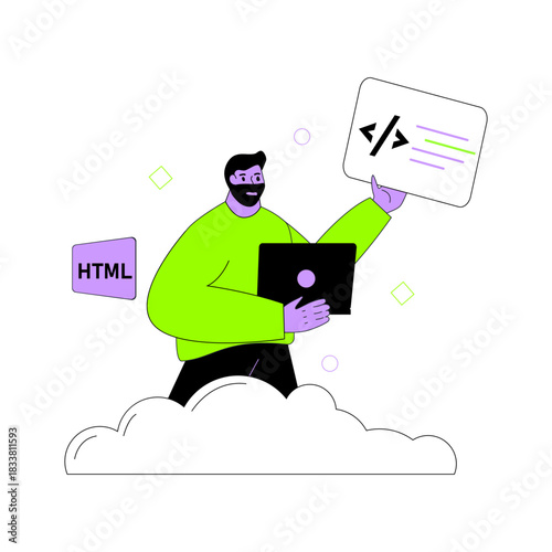 man with laptop and programming