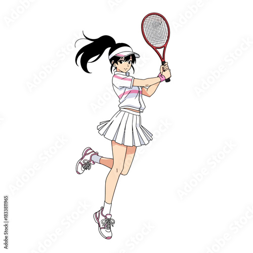 Animated tennis star poised to strike a winning shot, perfect for sports campaigns, youth programs, and dynamic athletic designs with youthful energy