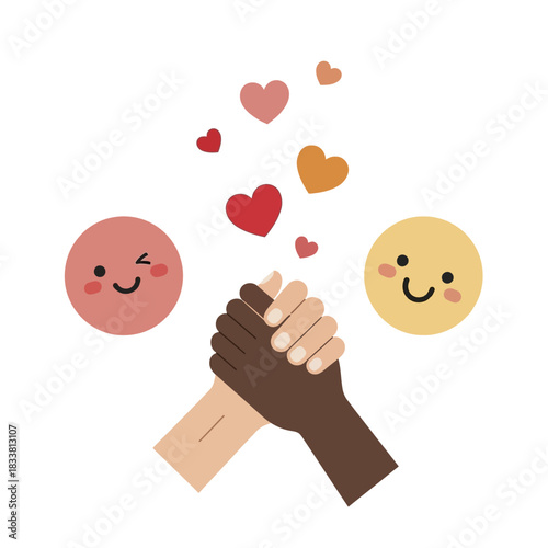 Diverse hands holding together symbolizing unity and love.