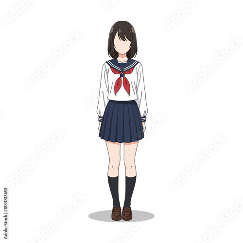 Captivating anime schoolgirl illustration with classic uniform, evoking youthful charm and nostalgic school days with crisp lines and vibrant color palette