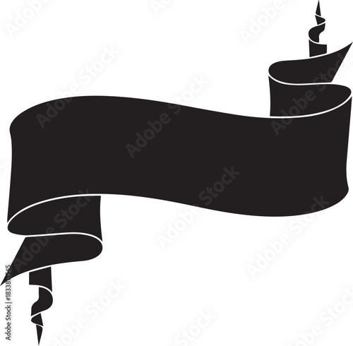 Black silhouette of a scroll banner with tattered edges