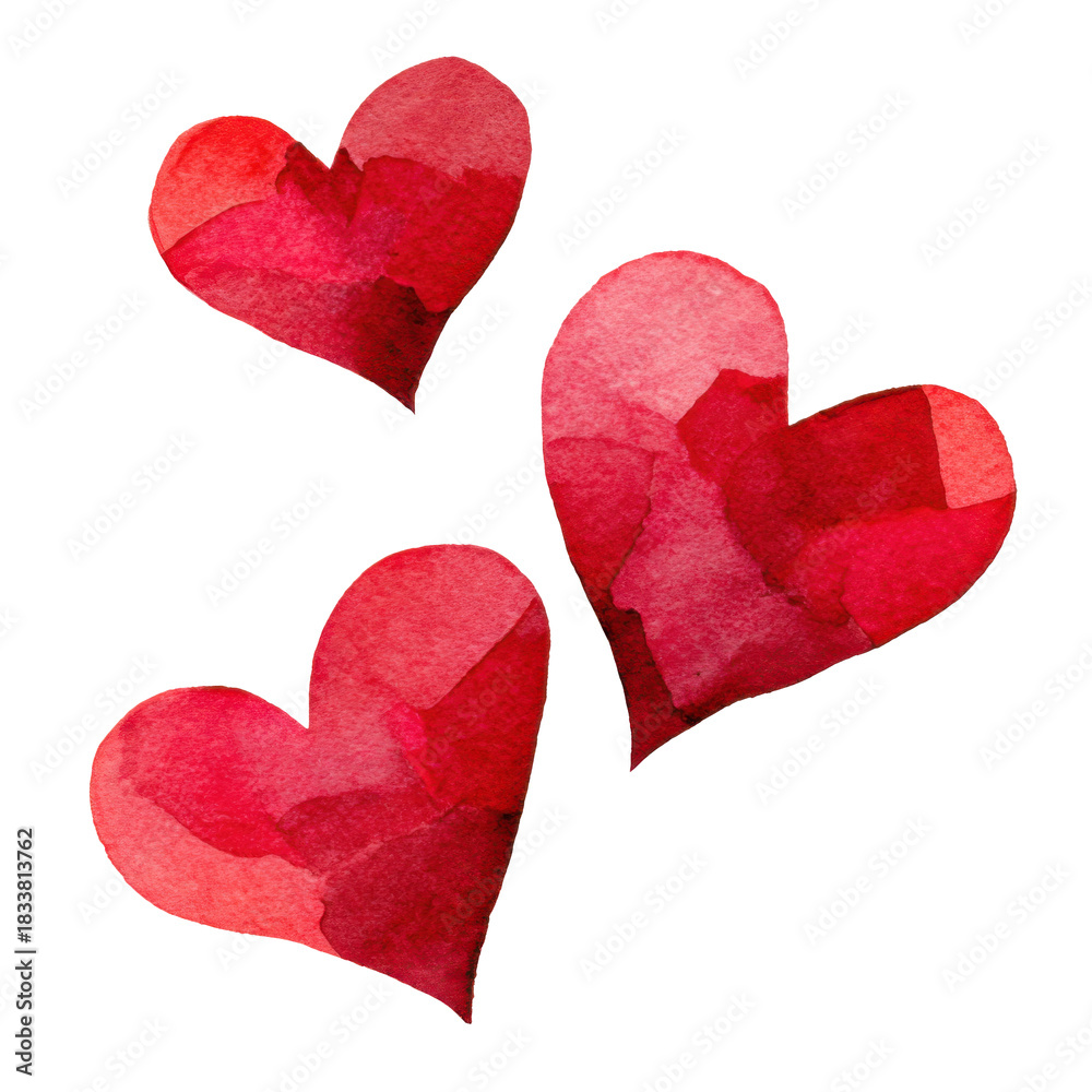 Obraz premium Watercolor hearts arrangement isolated on transparent background